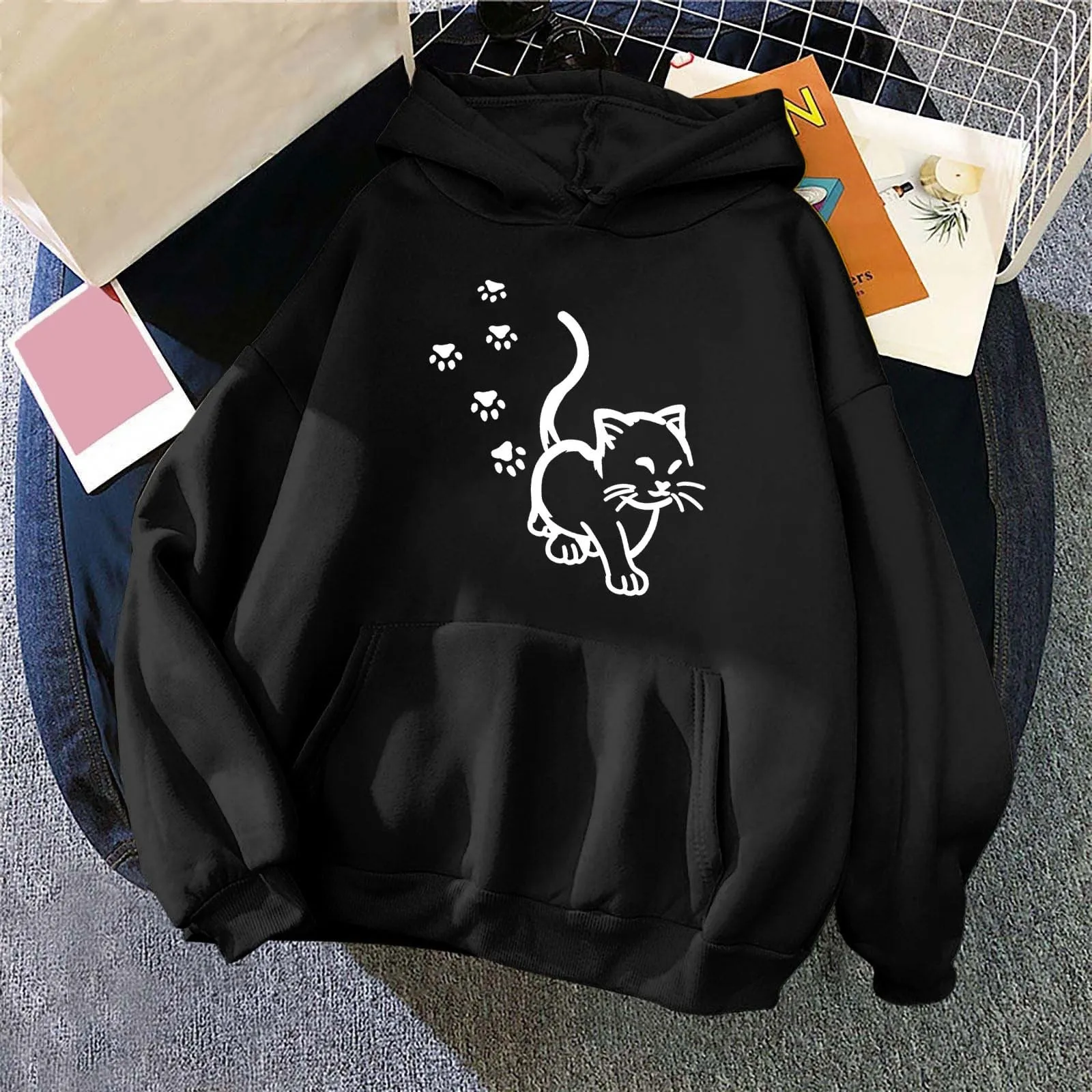 2024 Fashion New Women Sprint Hoodie Tracksuit Suit Loose Long Sleeve Sweatshirt  Thick Warm Fleece Outcoat Autumn Winter