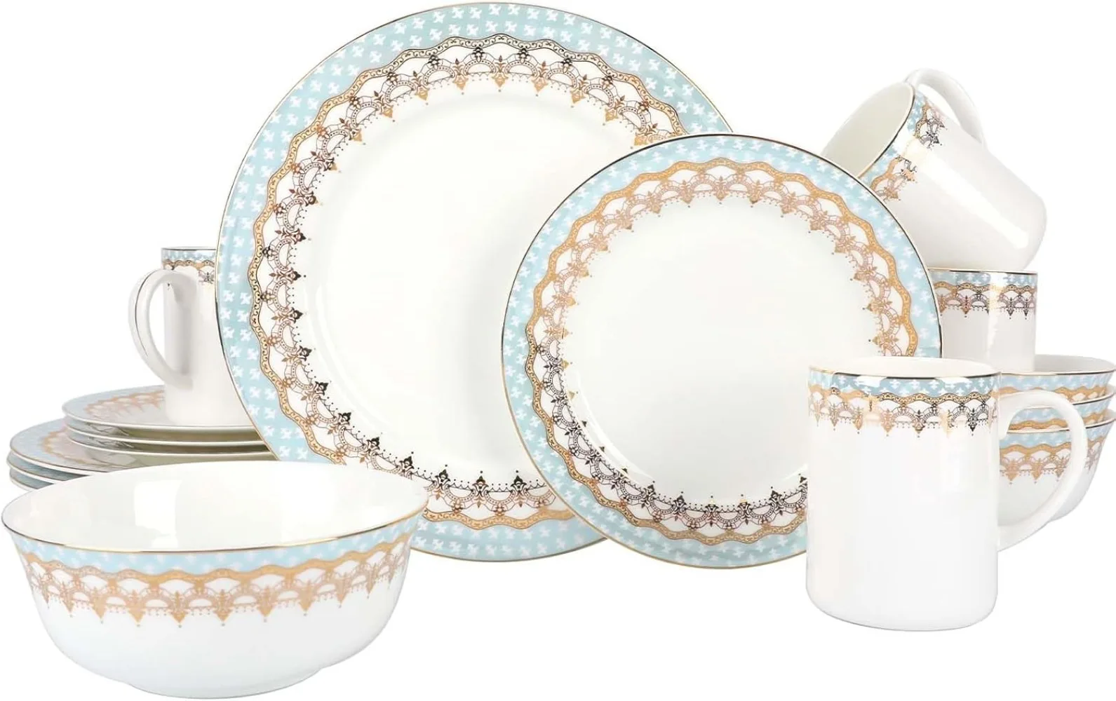 

Fine Bone China Dinnerware Sets,16PCS Relief and Gold-plating Pattern Lightweight Bone China High Grade Tableware Set for 4