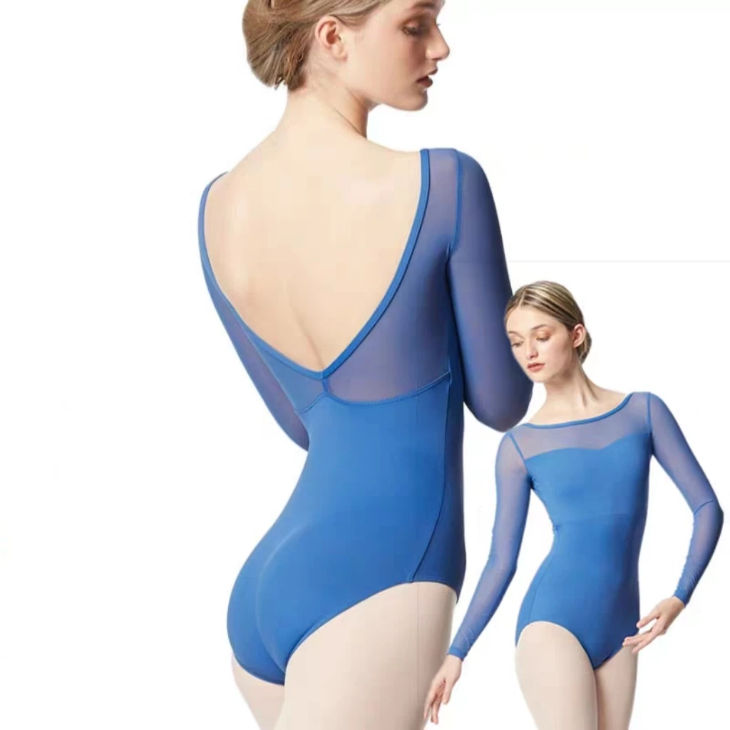 

Girl Long Sleeve Mesh Ballet Leotard High Elastic Spandex Slim Body Dance Bodysuit With Pads Aerial Yoga Training Dancewear