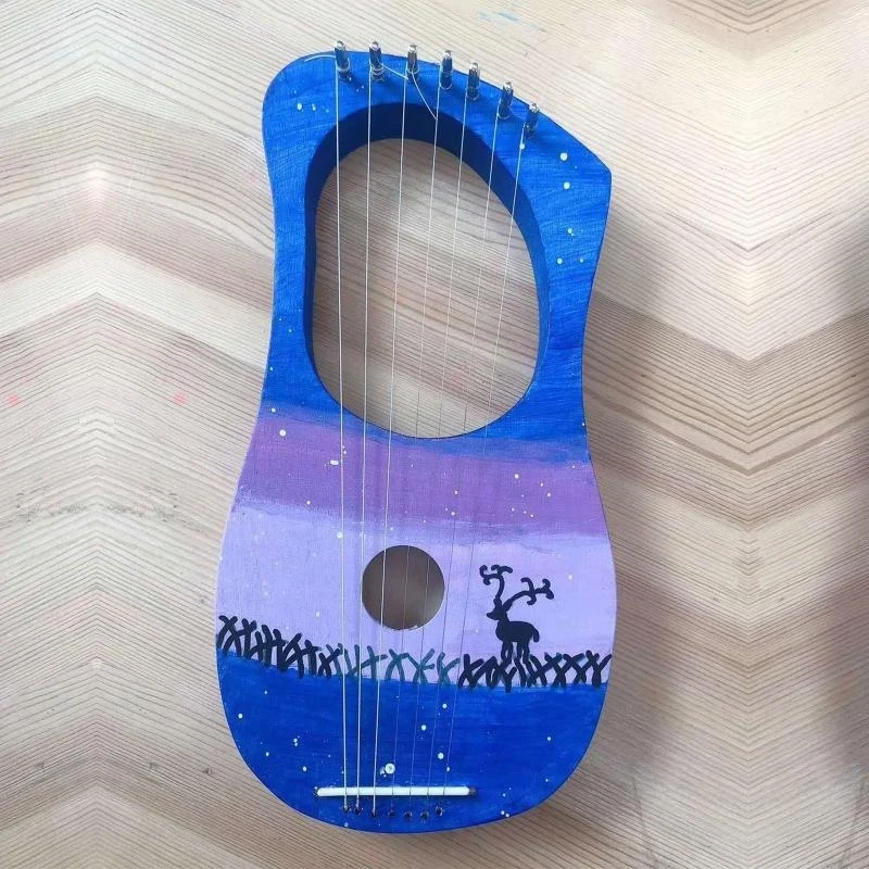 7 Strings Lyre Harp DIY Basswood String Musical Instrument Handwork Painting Assembly for Amateur Beginner