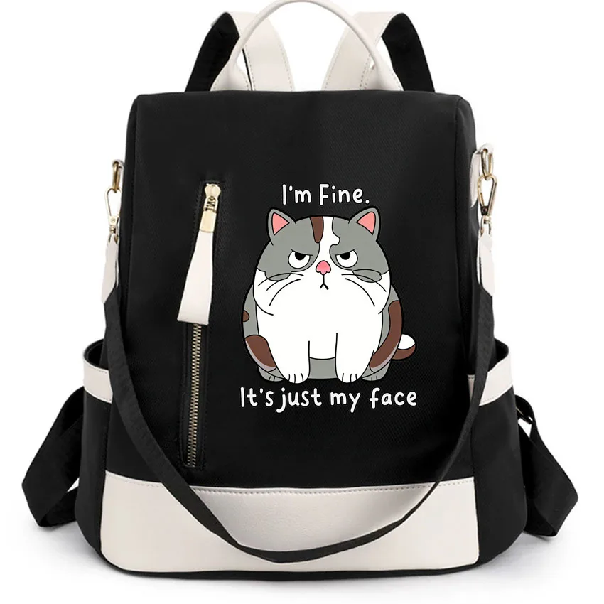 

Women Backpack Casual Shoulder Bag Female Daypack Stylish Elegant Girls Backpack Cute Fat Cat Print Women Bag Mochila