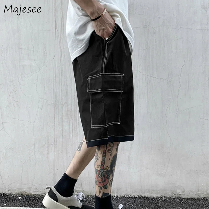 Men Shorts Summer Baggy Chic Ins Fashion Casual Japanese Style Elastic Waist Solid Trousers Design Male Harajuku Short