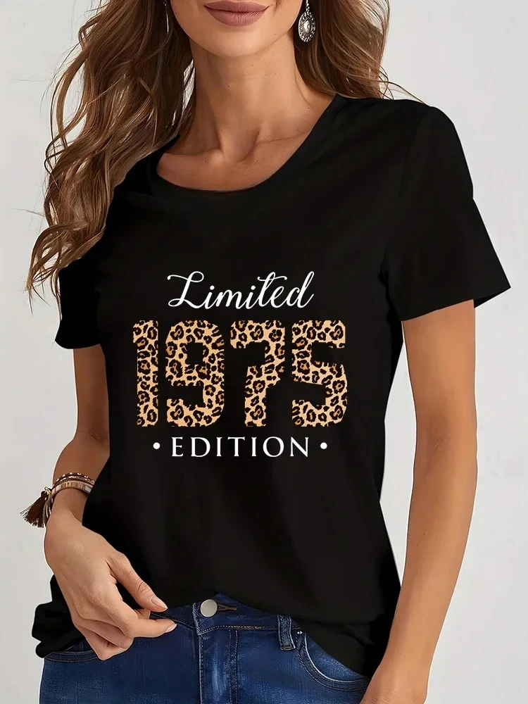 

Limited 1974 Edition Print TShirt Streetwear Leopard Years Women Top Harajuku Tee Female Clothes 1975 Birthday O Neck T-shirt