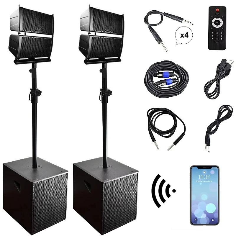 4000W 2*15" Sistema Profesional Subwoofer Activo+Array Line Bocina Parlant
