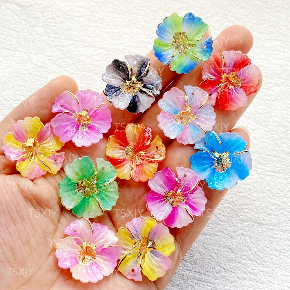 10pcs Acrylic 3D Colored Three-dimensional flower with a hole Flatback Rhinestone Figurines DIY Wedding Scrapbook Decor Crafts