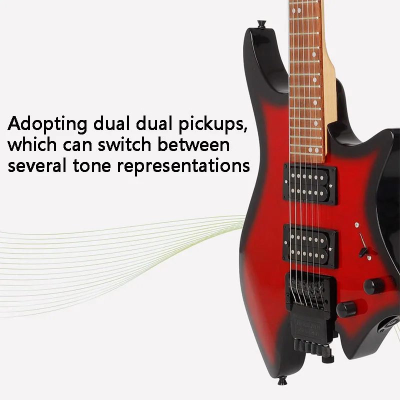 Maple Headless Electric Guitar with Speaker, Equipped with String Lock Module, Rock Guitar for Beginner