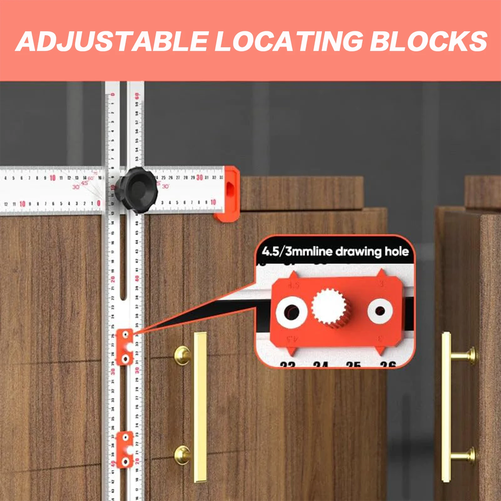 Professional Woodworking Ruler Precise Hole Drilling Positioning Tool for Carpentry T-Square Aluminum Alloy Leveling Guide
