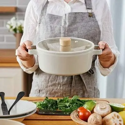 FIKA Kitchen Essential Set di pentole antiaderenti da 9 pezzi, pentole con rivestimento in ceramica per cottura sana con coperchio e wok con manico in legno, pollici