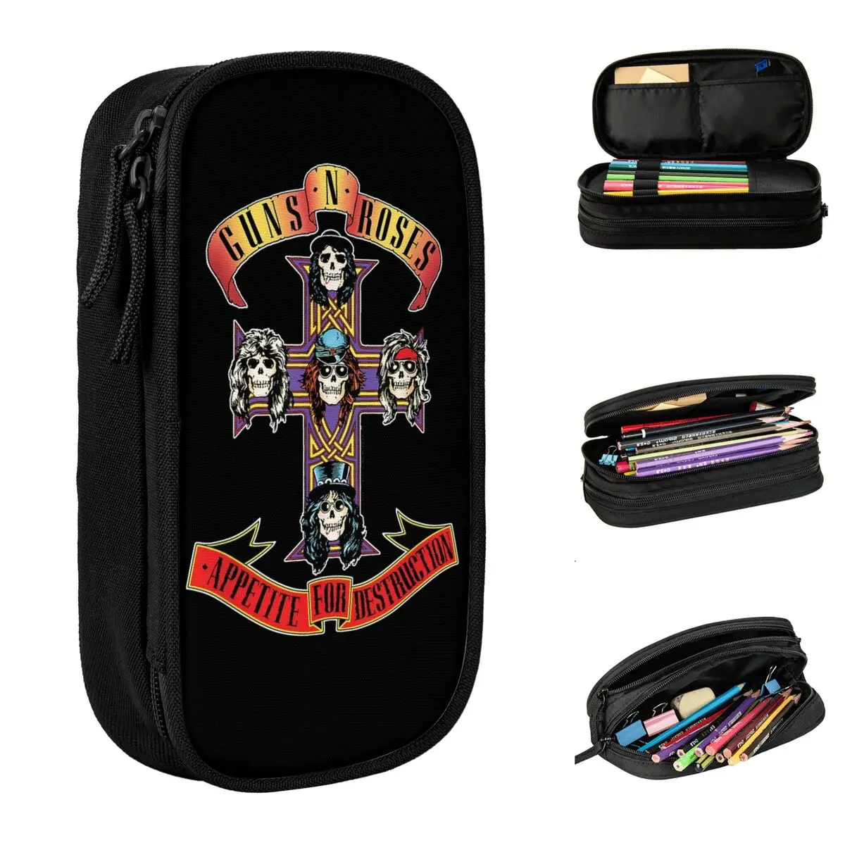 Guns N Roses Cross Pencil Cases Cute Pen Bag Girls Boys Big Capacity Students School Cosmetic Pencilcases