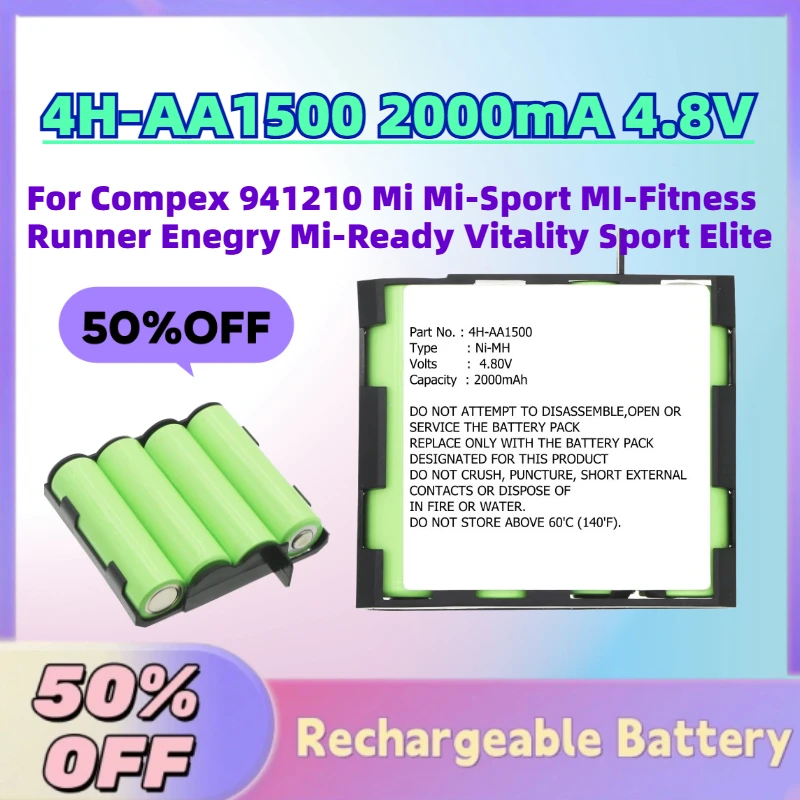 New 4H-AA1500 2000mA 4.8V Ni-MH Battery for Compex 941210 Mi Mi-Sport MI-Fitness Runner Enegry Mi-Ready Vitality Sport Elite