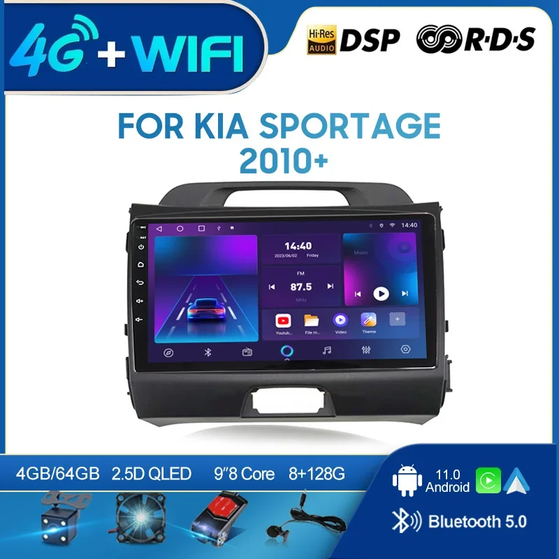 

QSZN для KIA SPORTAGE 2010 + LHD 2 din Android 12,0 Автомобильный радиоприемник Мультимедийный видеоплеер GPS-навигация 4G Carplay Головное устройство
