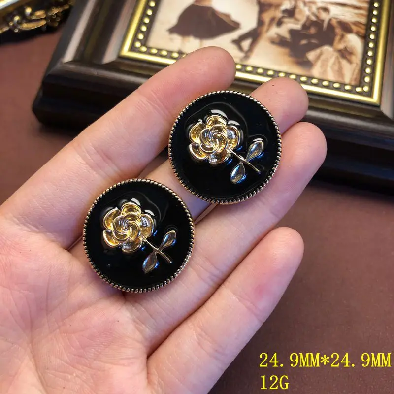Retro round rose  ear stud fashionable black enamel glaze elegant versatile exquisite earrings