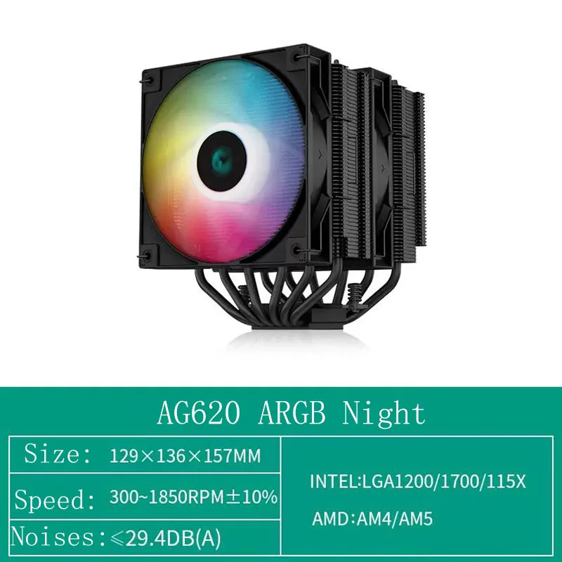 Đế Tản Nhiệt DeepCool AG620 Đêm 6 Ống Nhiệt CPU Tản Nhiệt 260W Nguồn Điện Làm Lạnh Đen PWM Yên Tĩnh Nhôm Quạt Làm Mát