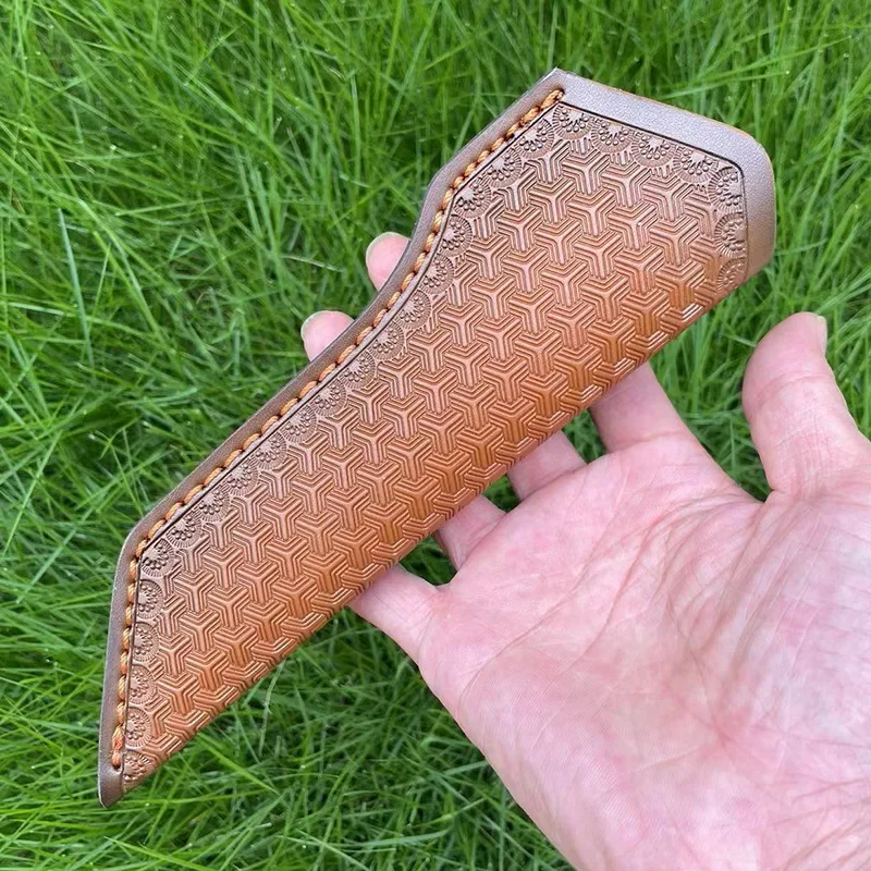 21 センチメートル彫刻デザイン固定ナイフホルダートップグレイン層牛革鞘ユニバーサルナイフカバーケース狩猟ナイフホルスター