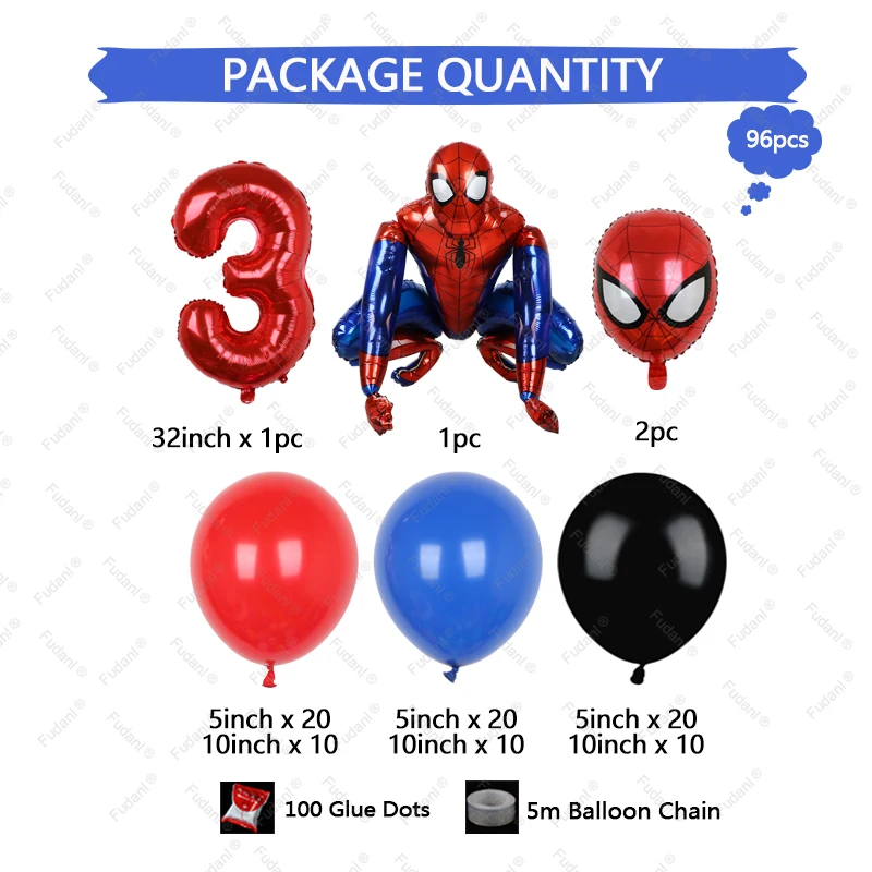 1 set Bambini Compleanno Rosso Blu Palloncini Ghirlanda Arco Kit Per Decorazioni Del Partito Età 1-9 Spiderman 3D Marvel Foil Palloncini Air Globos