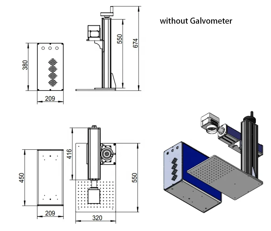 2026 Economic 500mm Lift Column Optic Path Power Box Worktable Platform for DIY Fiber Laser Marking Machine