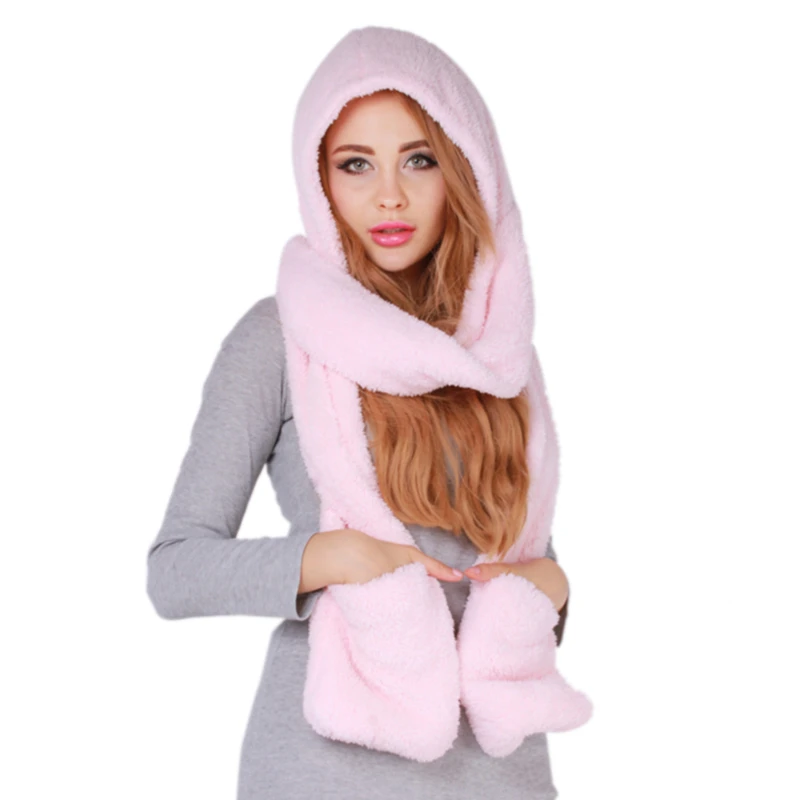 Women\'s Winter Coldproof Thickened Warm Fashion Scarf Wrap Head Ear Protection Scarf Gloves Hat 3 in 1 Women\'s for Outdoor