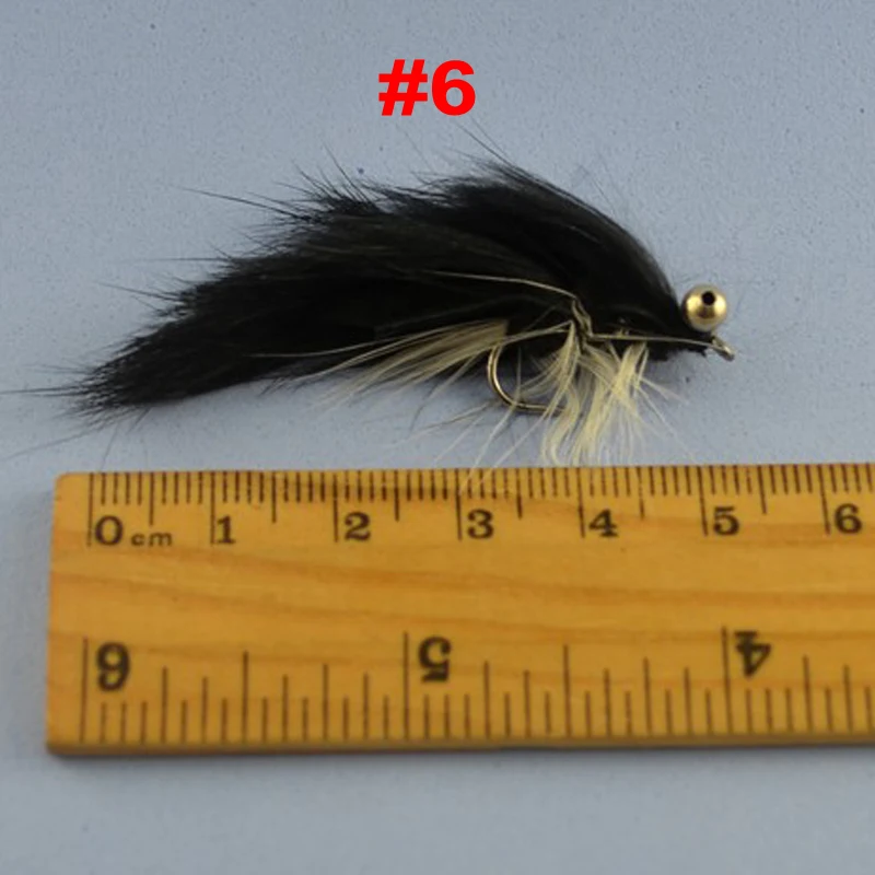 Wifreo 8PCS #6 White Belly Black Zonker Streamer Fly Baitfish Imitator Trout Fishing Flies