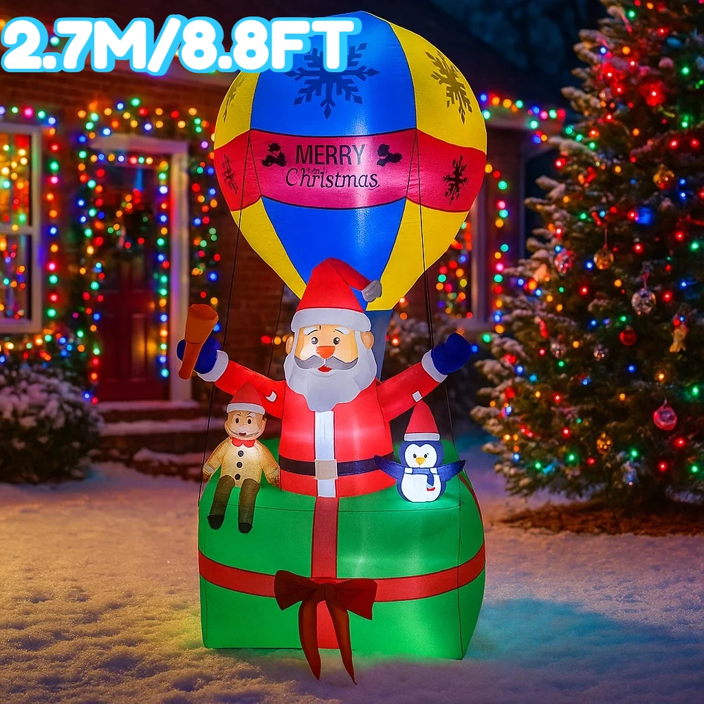

2.7M/8.8FT Inflatable Santa Claus Hot Air Balloon Gift Box Lights LED Home Holiday Lighting Decorations Yard Xmas Decor Supplies
