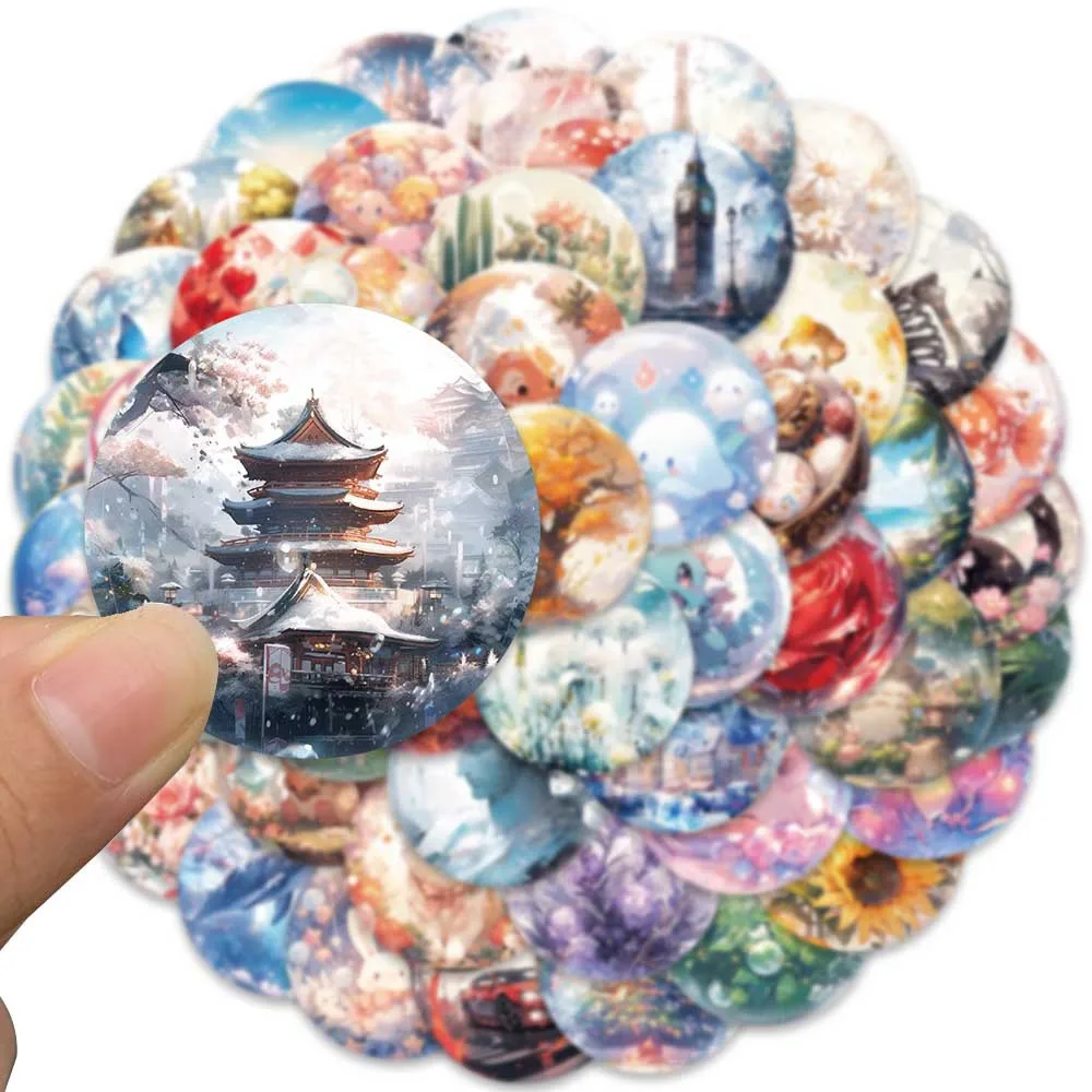 50PCS World Cartoon Cute Stickers in Glass Balls, Luggage, Notebook, Phone Stickers