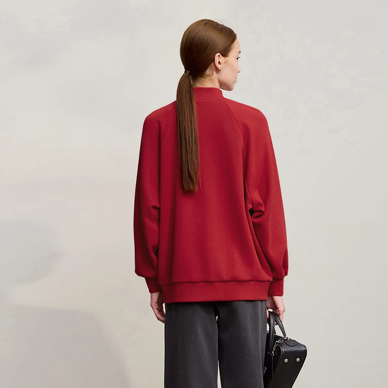 AMII Women's Sweatshirt 2025 Winter New Christmas Casual Knitting Sweatshirts Woman Cotton Embroidery Long Sleeves Top 12544189