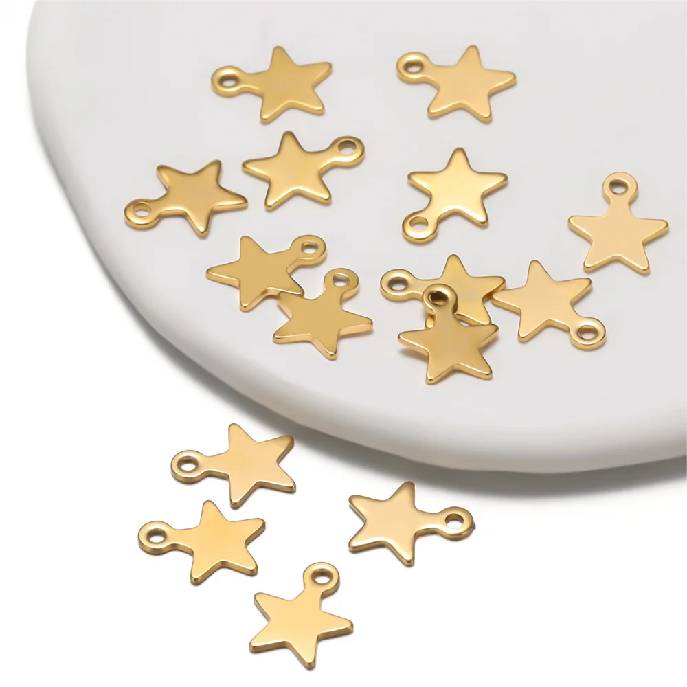 20Pcs/bag 8x10mm Gold Color Stainless Steel Star Charms Pendant For Earrings Necklace Crafts DIY Jewelry Making Handmade Craft