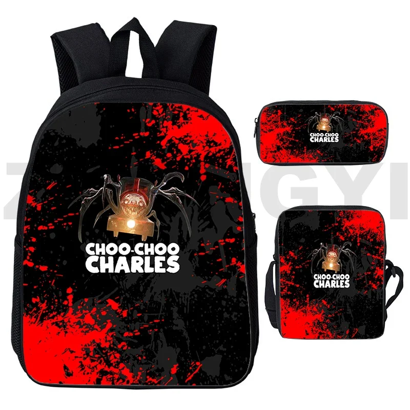 Popular Harajuku 3D Choo-Choo Charles School Bags Sport Travel Backpack 3 Pcs/Set Boys Bookbag Rucksack Kindergarten Laptop Bag