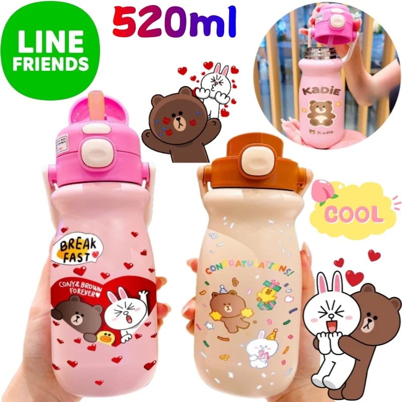 

LINE Friends Brown Cony Sally Choco Insulated Cup Creative High-Value Anime Cartoon Print Large Capacity Portable Dual Drink Cup