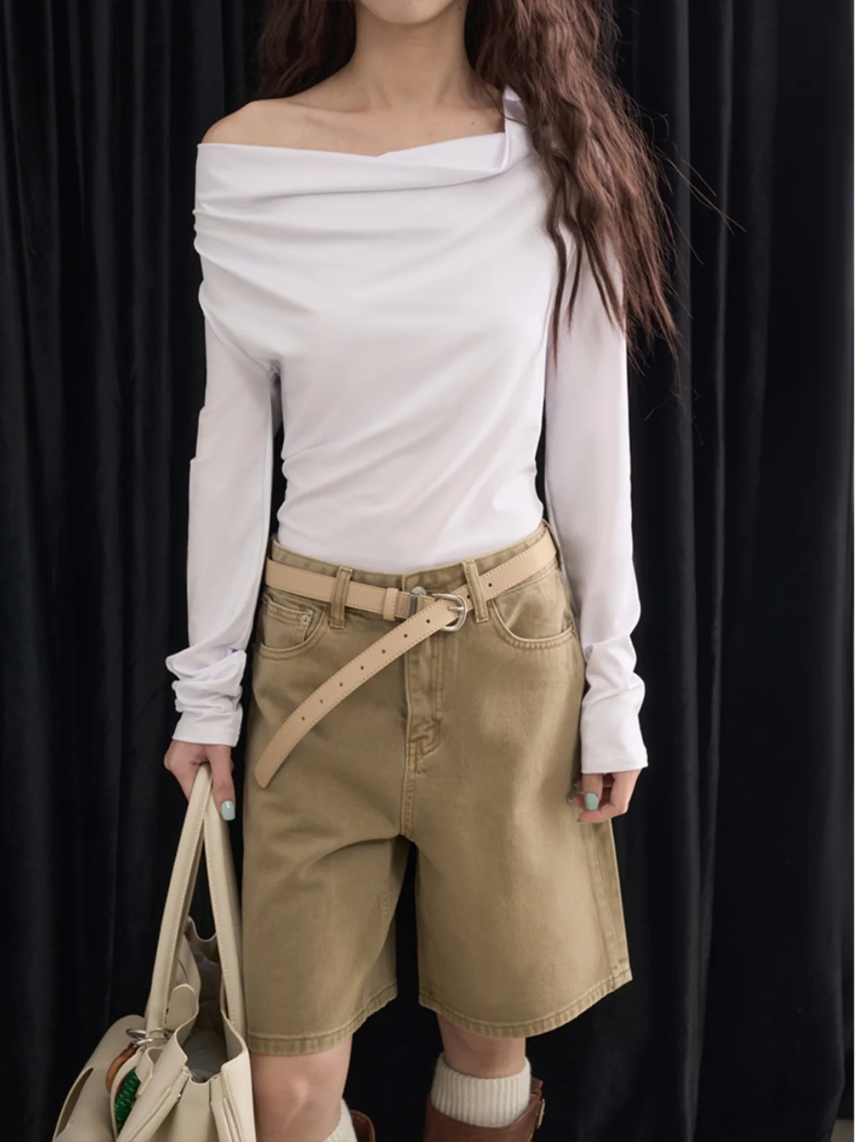 

LANVIVIER Sexy Slim Fit Long Sve T-irt Elastic Ne Design Casual Sle Women's Polyester Spandex Spring Faion Top