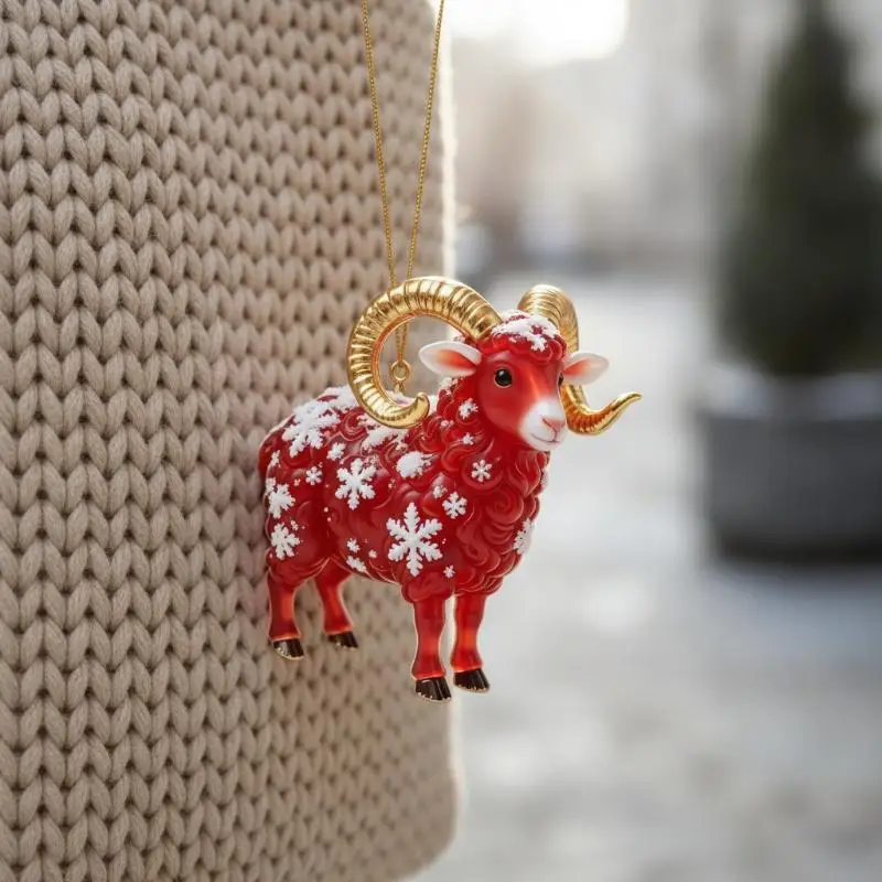 2D Acrylic Chinese Zodiac Goat Hanging Ornament Red Gold Auspicious Design for Car Rearview Mirror Decor