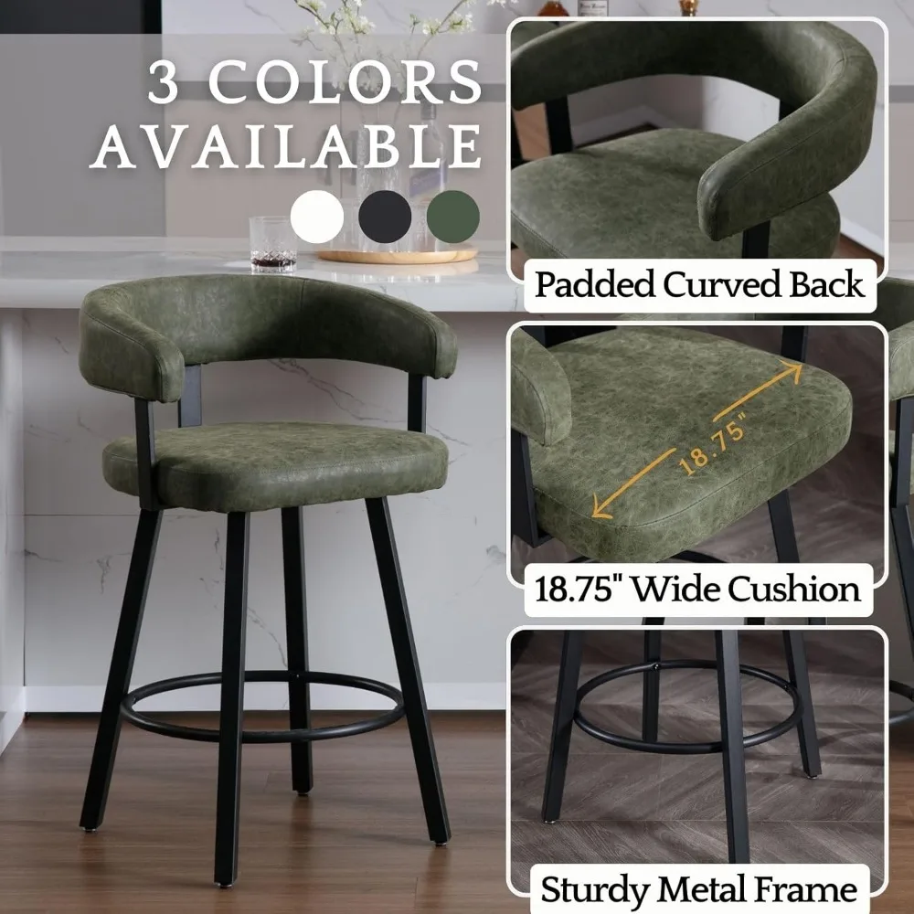Stylish PU Leather Bar Stools Set of 2 - 25.5" Counter Height with Padded Open Backrest for Modern Home