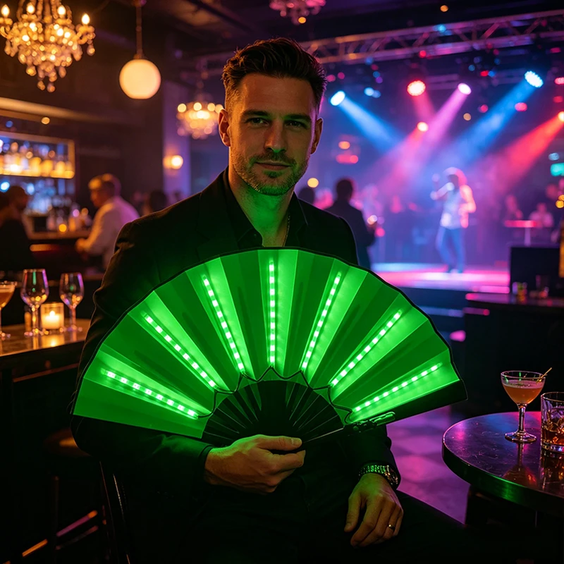 13inches LED Glowing Folding Hand Fan Light Colorful Decorative Fan for Home Decoration Club Music Festival Halloween Supplies