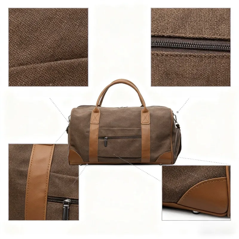 

Canvas Duffle Bag with Leather Accents and Multiple Pockets Durable Travel Gym Weekender Bag Men's & Women's Overnight Carryall