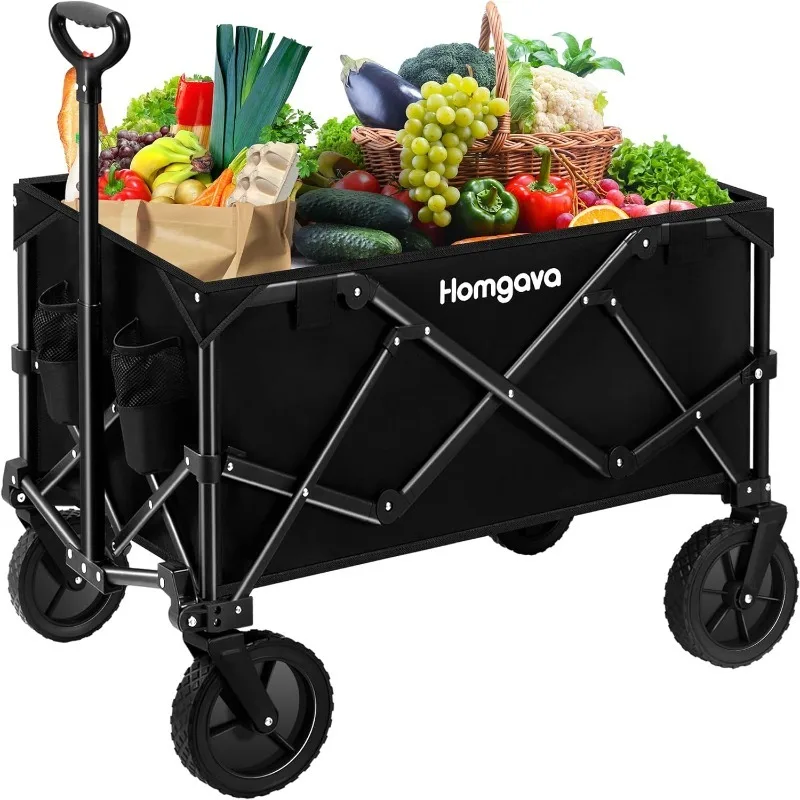 

200L Collapsible Folding Wagon Cart,350LBS Heavy Duty Garden Cart with All Terrain Wheels, Large Capacity Utility Wagon Cart