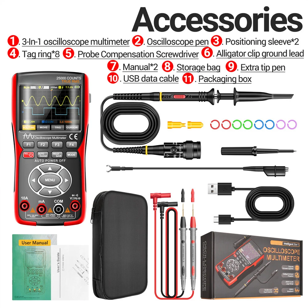 AOS03 Oscilloscope Multimeter Signal Generator Waveform Output Handheld Battery LCD Screen Display Multimeter Tool