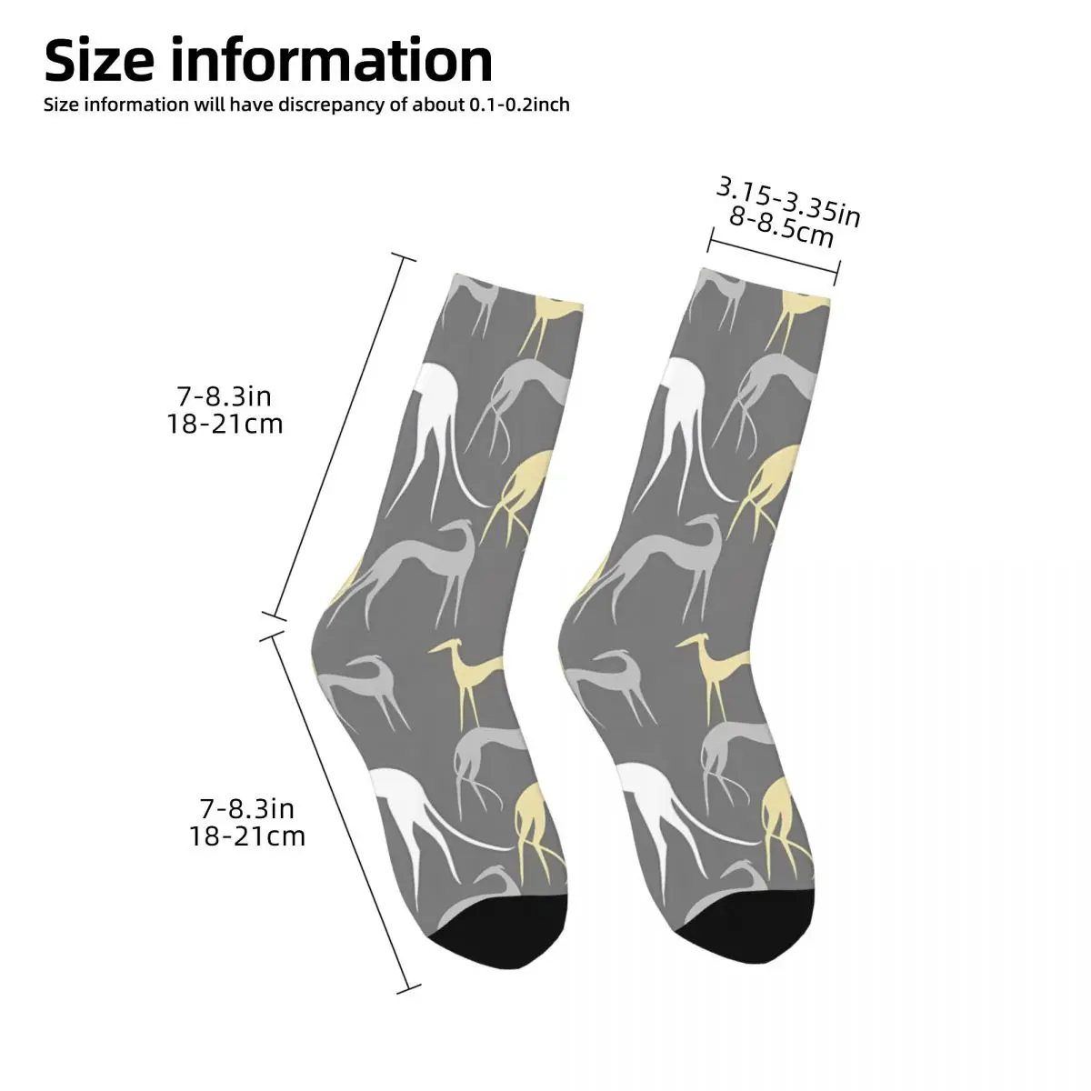 Funny Happy Sock for Men Sighthounds In Clear Grey Harajuku Greyhound Dog Quality Pattern Printed Crew Sock Seamless Gift