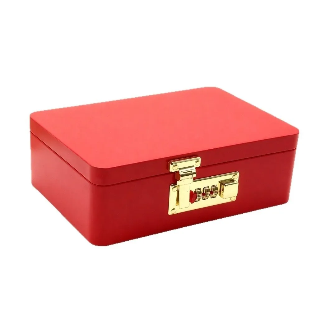 Combination Lock Password Lock Storage Box Metal Construction Flip Top Design Storage Iron Box Rectangular Shape