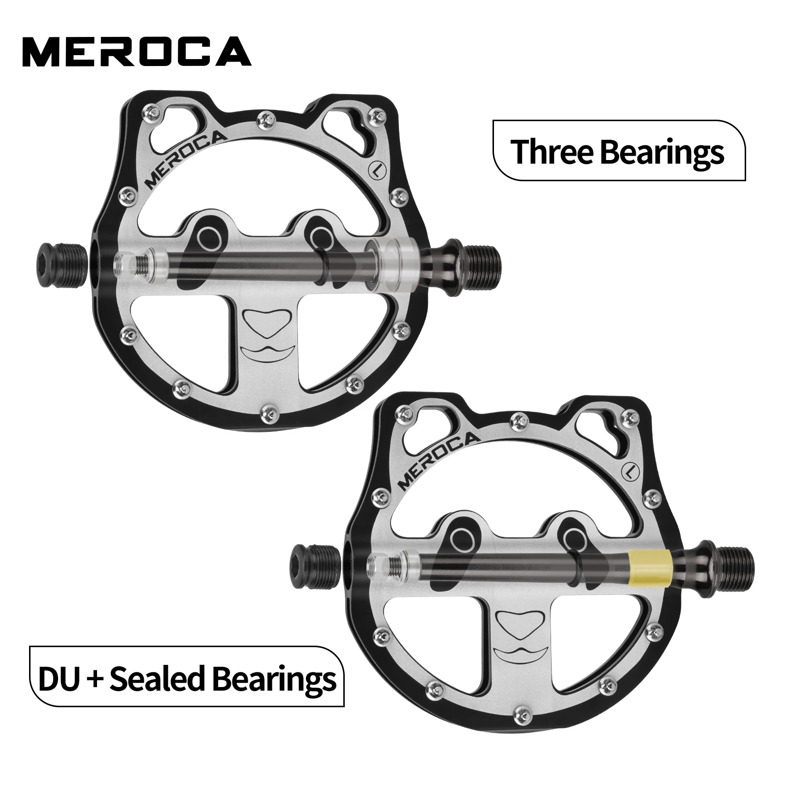 

Aluminum Alloy Folding Bike Pedals, Cute Panda Design with 3 Bearings, Anti-Slip Replacement Pedals for Mountain and Road Bikes