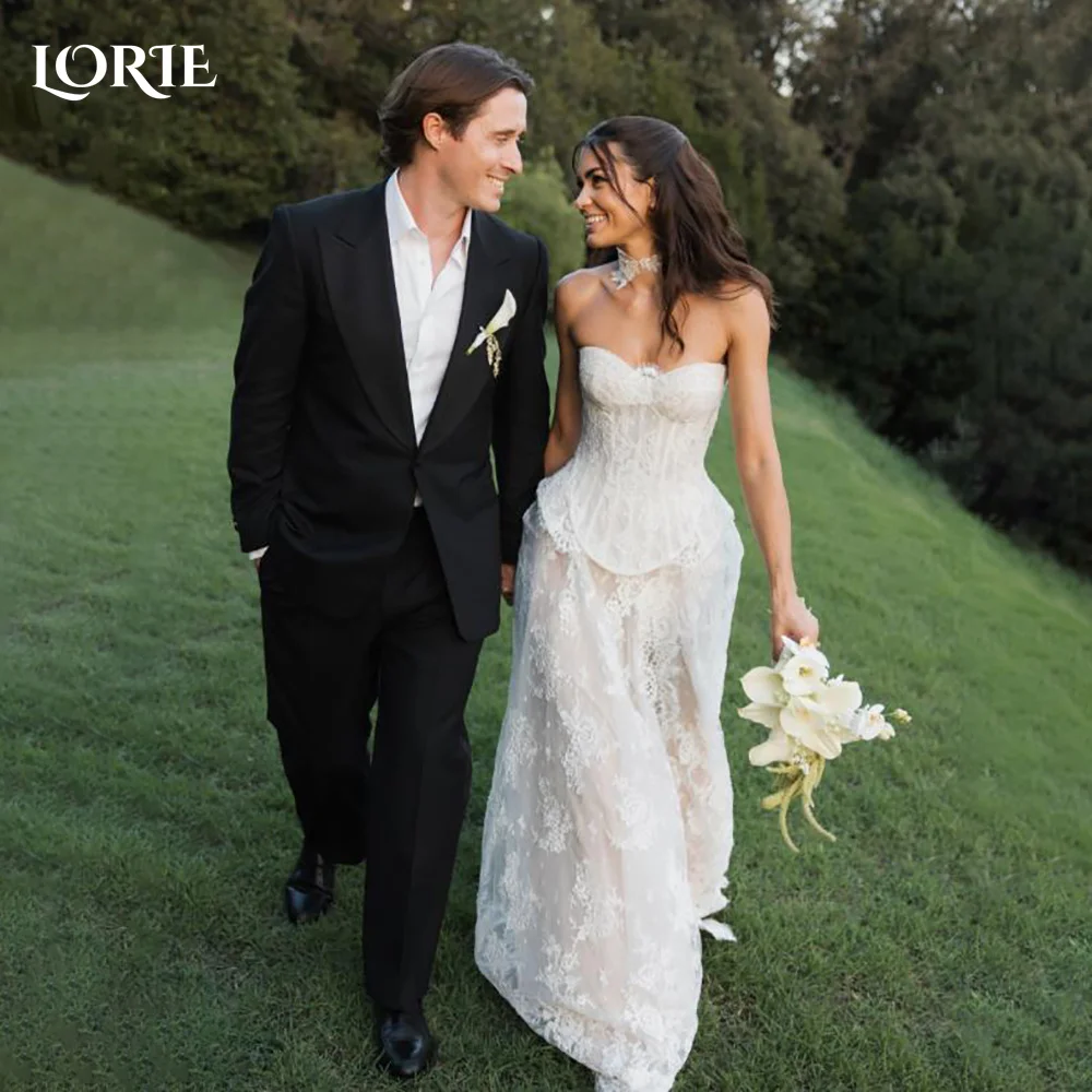 LORIE Satin Wedding Dresses Strapless Pleats Shawl Bridal Gown Sleeveless Crepe Customized Simple Party Gown vestido de noiva