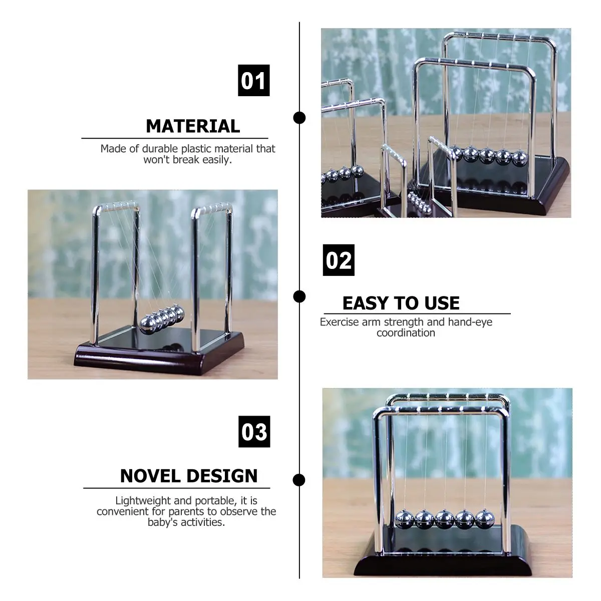 Newton berço bola de equilíbrio decoração de mesa base de plástico abs bolas de ferro brinquedo científico decoração de sala de estudo de escritório em casa
