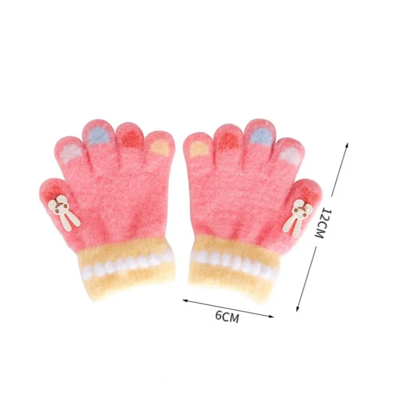 어린이 울 니트 장갑 두꺼운 플러시 따뜻한 풀 핑거 장갑 겨울 아기 귀여운 토끼 손 커버 1-3세 여아 남아용