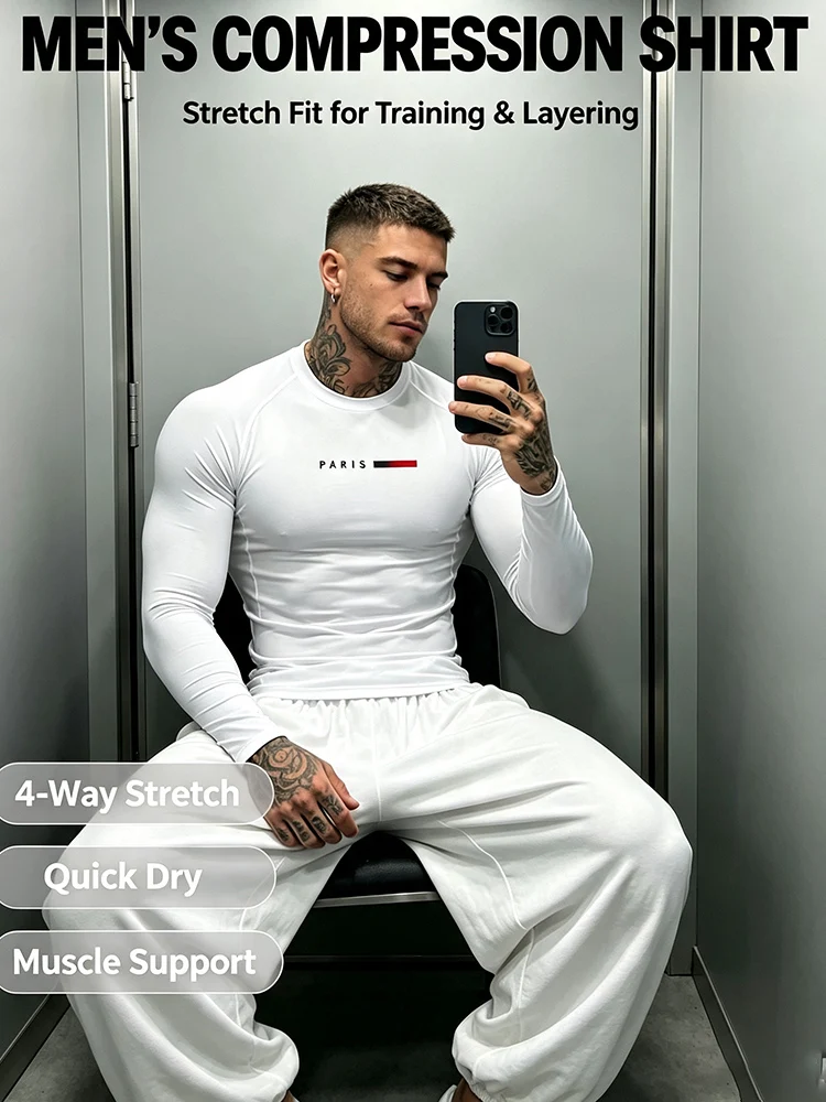 Men's compression long-sleeved sports shirt - quick-drying suitable for daily layering for sports running and fitness-J79