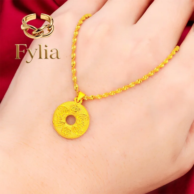 

Fylia Jewelry Fylia Jewelry 24K Gold Peaceful Quiet Pendant AU999 Soft gold, round plain Peaceful Quiet Pendant with Slim Gol