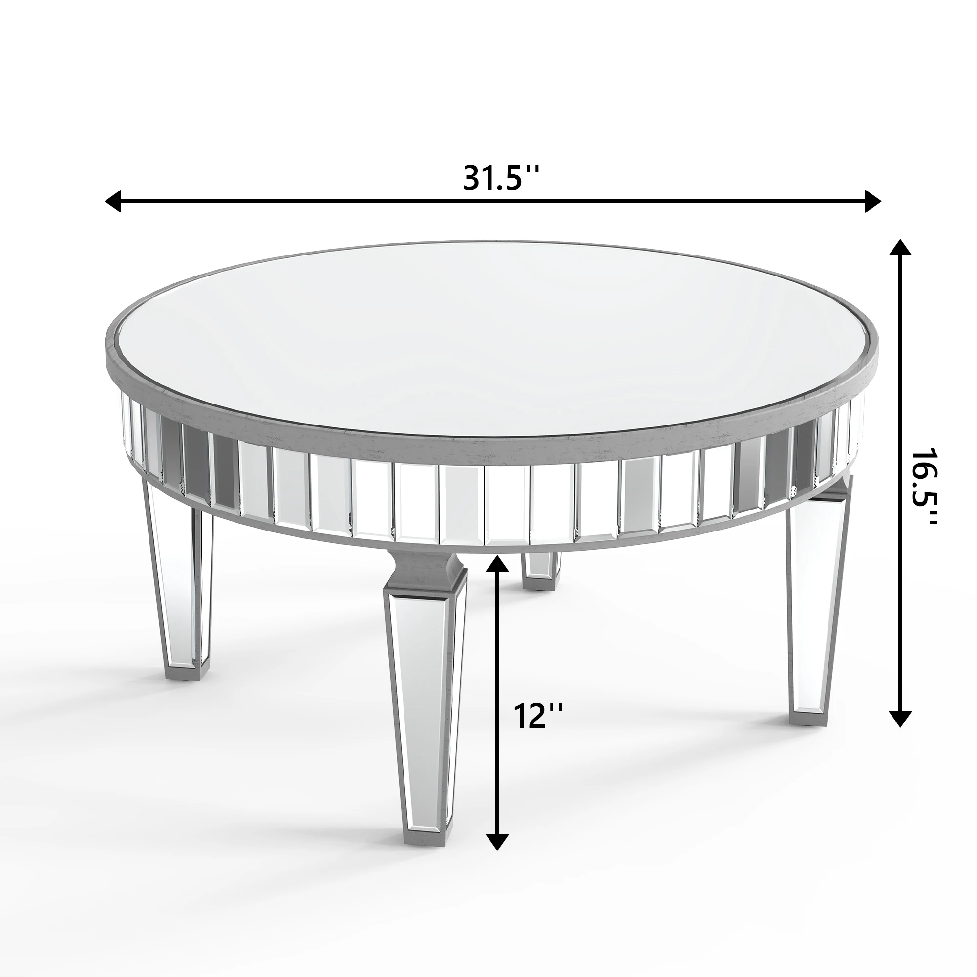 SHYFOY Mirrored Coffee Table-Round Glass Coffee Table with Highly Reflective Mirror Easy Assembly Silver Frame