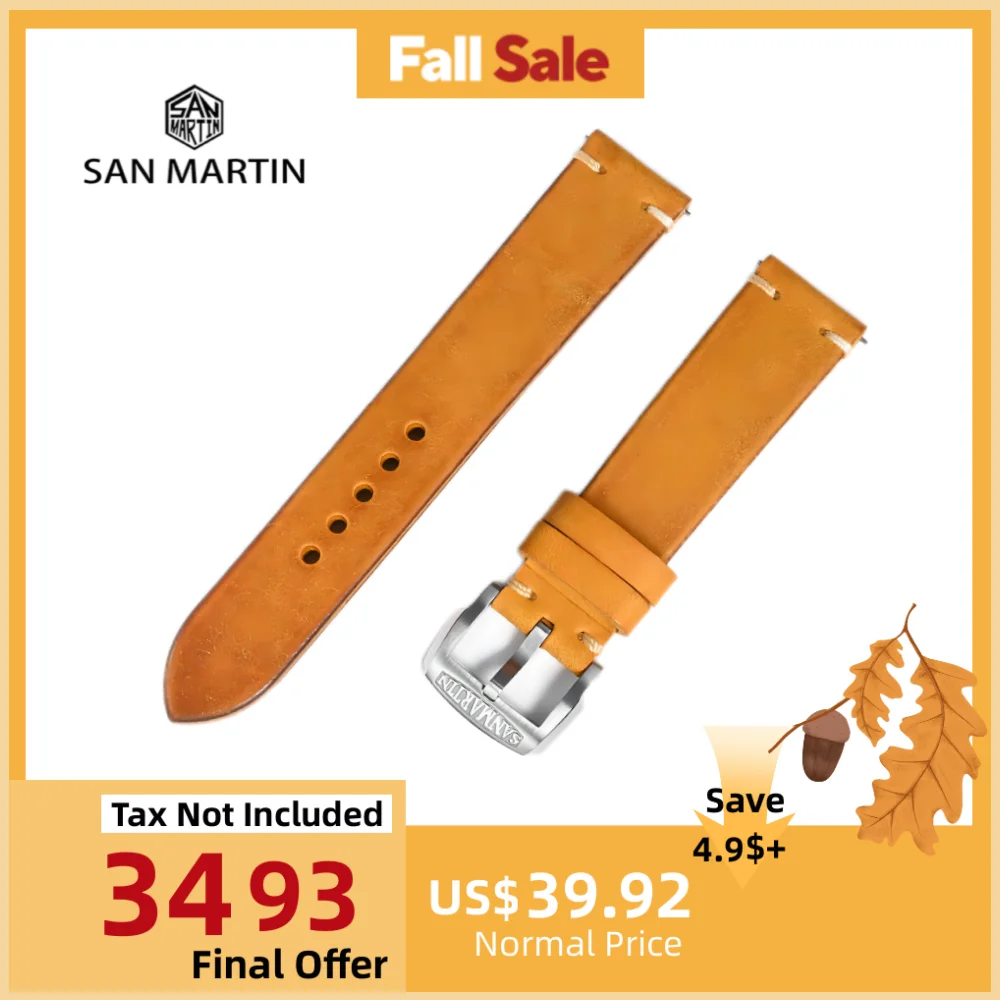 

San Martin 20/22mm Premium Italy Pubelo Frosted Cow Leather Watchband Watch Band Wrist Strap Retro With Steel Pin Buckle BD0008