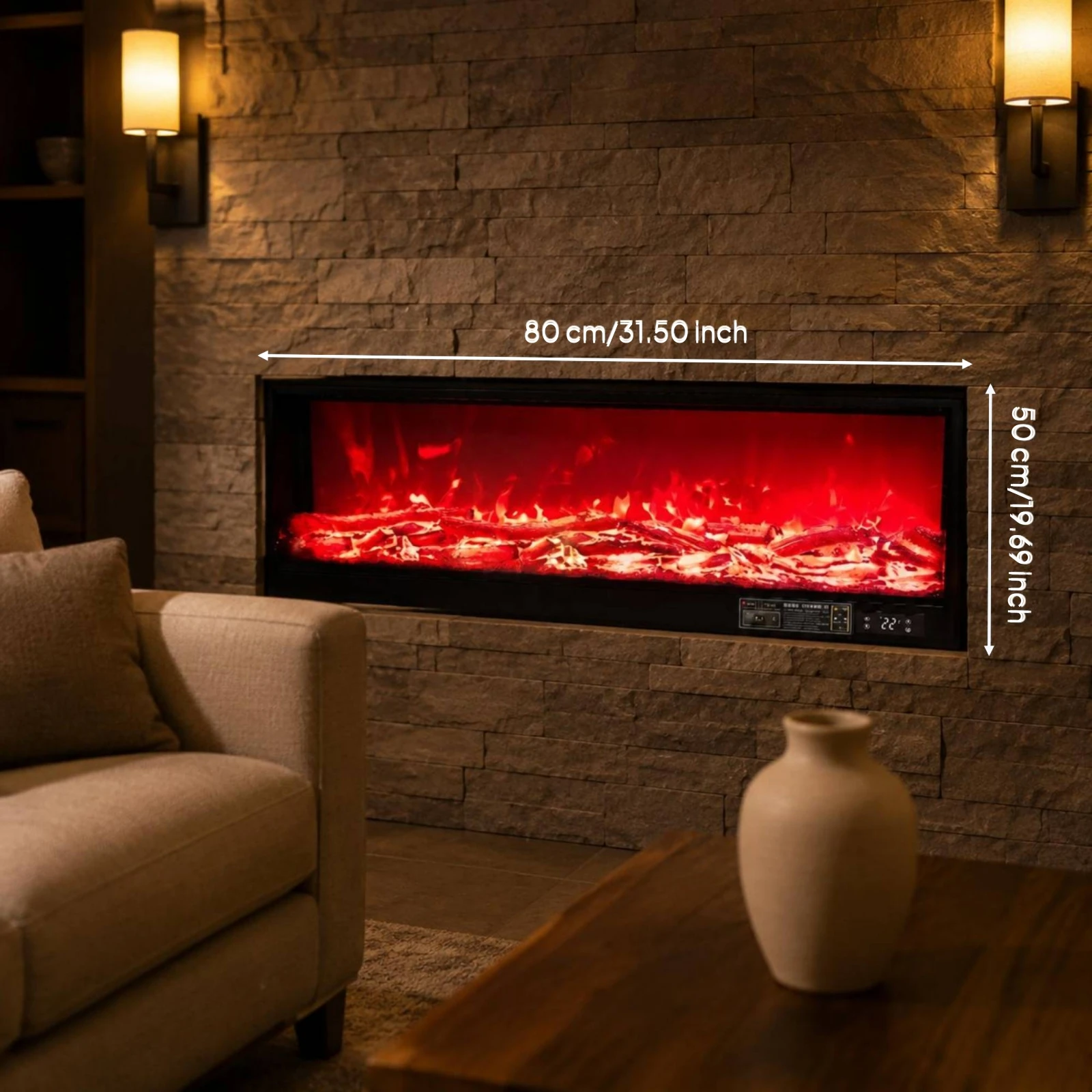 

LED Fireplace Insert No Smoke Electric Flame Insert Simulated Flame Fireplace Adjustable Brightness Flameless Log Light