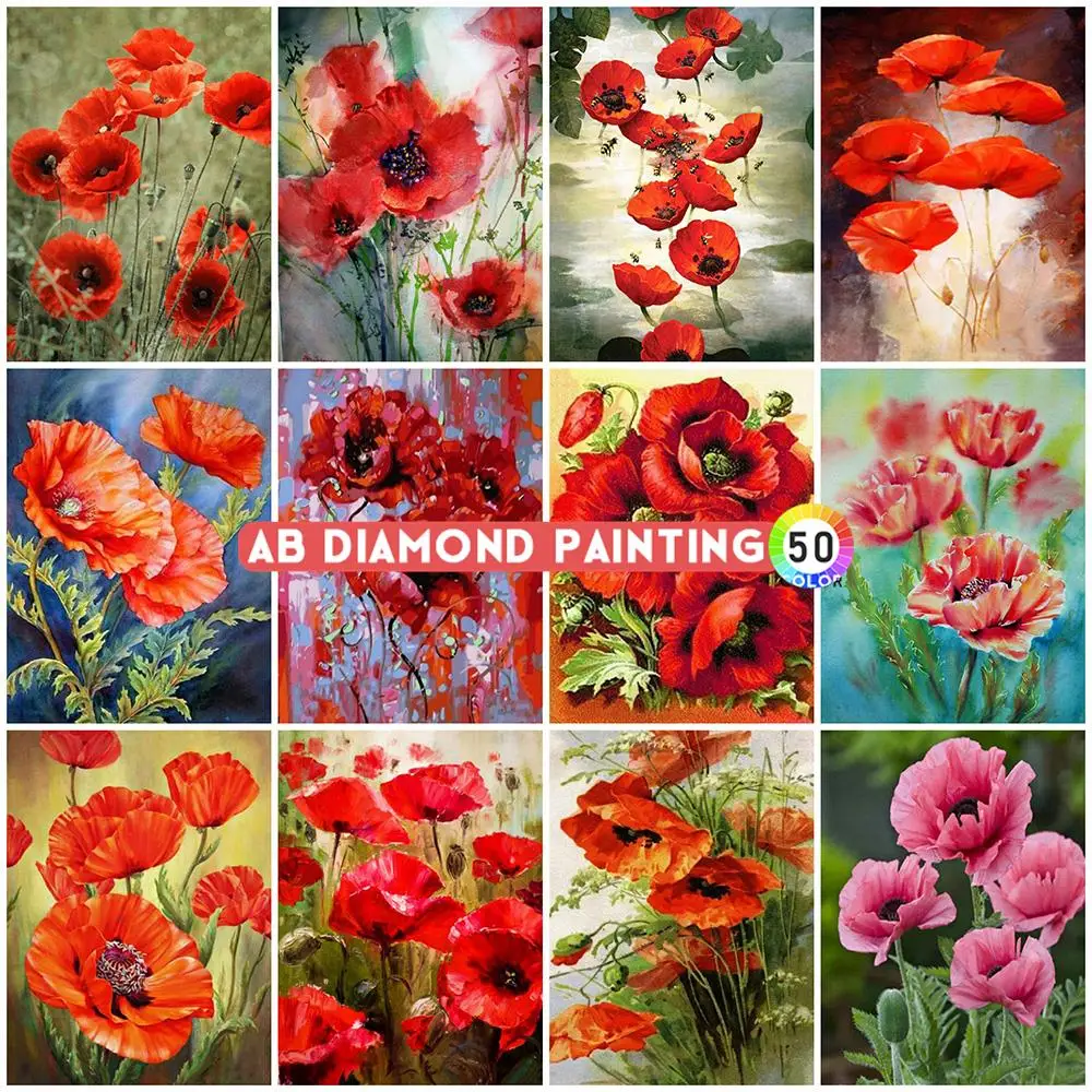 AB Drills Full Square Diamond Painting Poppy 5D fai da te diamante ricamo fiore strass Art decorazioni per la casa