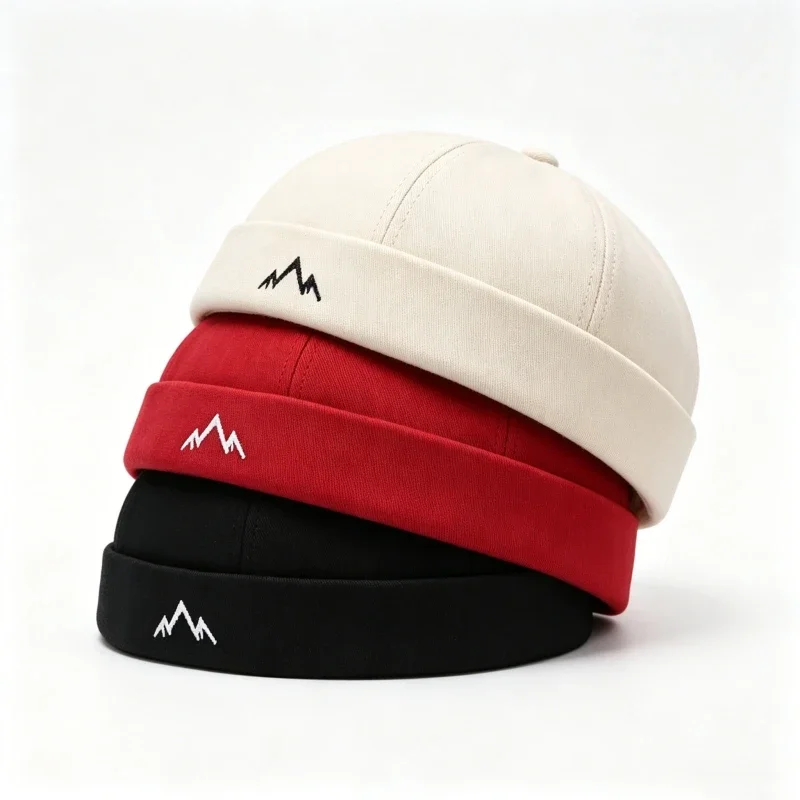 Retro Embroidery Brimless Beanie Hat Solid Color Breathable Bonnet Melon Skin Caps Hip Hop Landlord Hats Docker Cap