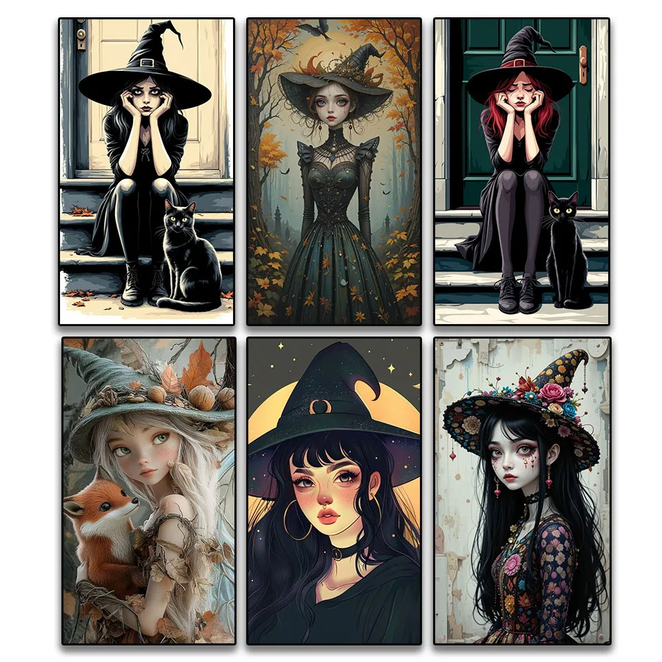 

DIY Mosaic 2025 Halloween Witch Embroidery Diamond Painting 5D Square and Round Rhinestone Handmade Cross Stitch Home Decor Gift