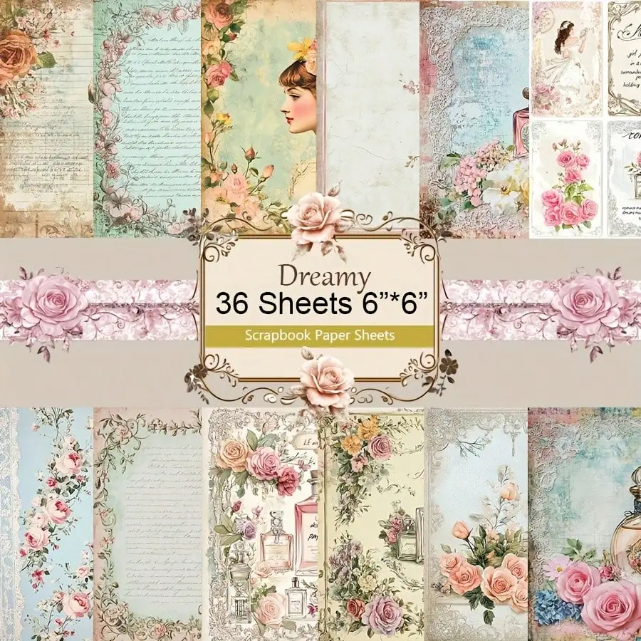 36 Sheets Creative Vintage Pattern Scrapbook Paper Pack, Stationery Vintage Art Craft Pattern Scrapbooking Paper For Junk Journa